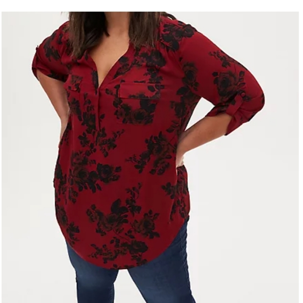 Torrid 2x Red Floral Tunic Blouse